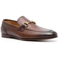 Gucci Unisex GG Jordaan Leather Loafer Blake Brown Leather Horsebit Flat (2)