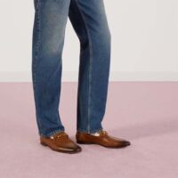 Gucci Unisex GG Jordaan Leather Loafer Blake Brown Leather Horsebit Flat (2)