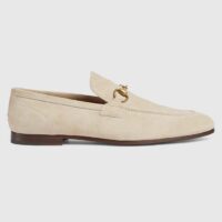 Gucci Unisex GG Jordaan Loafer Horsebit Blake Beige Suede Leather Flat