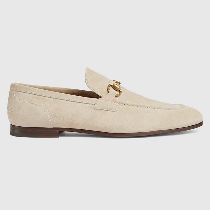 Gucci Unisex GG Jordaan Loafer Horsebit Blake Beige Suede Leather Flat