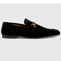 Gucci Unisex GG Jordaan Loafer Horsebit Blake Black Suede Leather Flat (2)