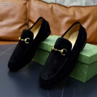 Gucci Unisex GG Jordaan Loafer Horsebit Blake Black Suede Leather Flat (2)