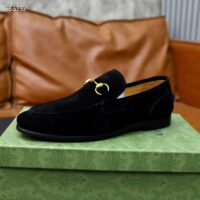 Gucci Unisex GG Jordaan Loafer Horsebit Blake Black Suede Leather Flat (2)