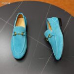 Gucci Unisex GG Jordaan Loafer Horsebit Blake Light Blue Suede Leather Flat - Image 4