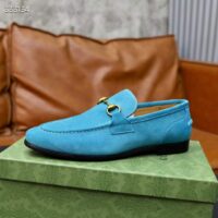 Gucci Unisex GG Jordaan Loafer Horsebit Blake Light Blue Suede Leather Flat (5)