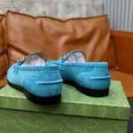 Gucci Unisex GG Jordaan Loafer Horsebit Blake Light Blue Suede Leather Flat - Image 9