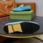 Gucci Unisex GG Jordaan Loafer Horsebit Blake Light Blue Suede Leather Flat - Image 10