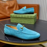 Gucci Unisex GG Jordaan Loafer Horsebit Blake Light Blue Suede Leather Flat (5)