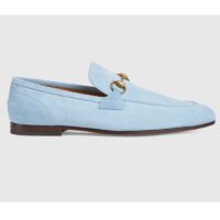 Gucci Unisex GG Jordaan Loafer Horsebit Blake Light Blue Suede Leather Flat (5)