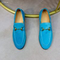 Gucci Unisex GG Jordaan Loafer Horsebit Blake Light Blue Suede Leather Flat (5)