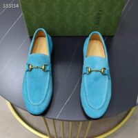 Gucci Unisex GG Jordaan Loafer Horsebit Blake Light Blue Suede Leather Flat (5)