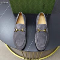 Gucci Unisex GG Jordaan Loafer Horsebit Blake Light Sage Suede Leather Flat (4)