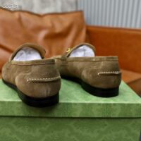 Gucci Unisex GG Jordaan Loafer Horsebit Blake Olive Green Suede Leather Flat (6)