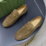 Gucci Unisex GG Jordaan Loafer Horsebit Blake Olive Green Suede Leather Flat - Bild 3