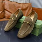 Gucci Unisex GG Jordaan Loafer Horsebit Blake Olive Green Suede Leather Flat - Bild 5
