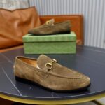 Gucci Unisex GG Jordaan Loafer Horsebit Blake Olive Green Suede Leather Flat - Bild 2