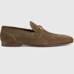 Gucci Unisex GG Jordaan Loafer Horsebit Blake Olivgrön Mocka Läder Platta Skor