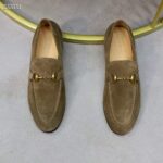 Gucci Unisex GG Jordaan Loafer Horsebit Blake Olive Green Suede Leather Flat - Bild 8