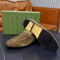 Gucci Unisex GG Jordaan Loafer Horsebit Blake Olive Green Suede Leather Flat (6)