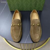 Gucci Unisex GG Jordaan Loafer Horsebit Blake Olive Green Suede Leather Flat (6)