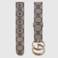 Gucci Unisex GG Marmont Reversible Belt Beige Blue Canvas Double G Buckle (5)