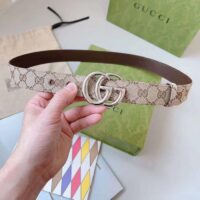 Gucci Unisex GG Marmont Reversible Belt Beige Ebony Original Canvas Double G Buckle (4)