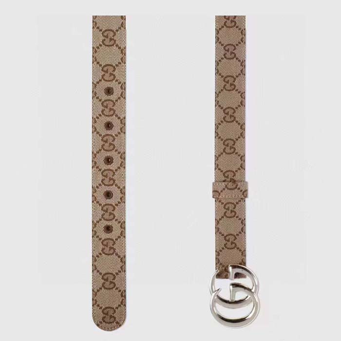 Gucci Unisex GG Marmont Reversible Belt Beige Ebony Original Canvas Double G Buckle