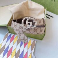 Gucci Unisex GG Marmont Reversible Belt Beige Ebony Original Canvas Double G Buckle (4)