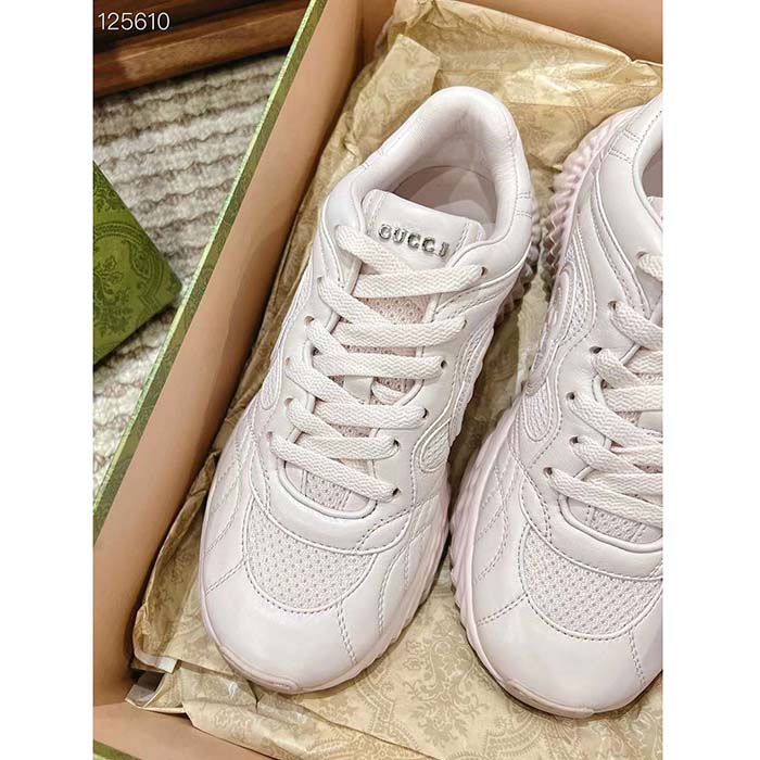 Gucci Unisex GG Riple Senaker Pale Pink Leather Interlocking G Lightweight Rubber
