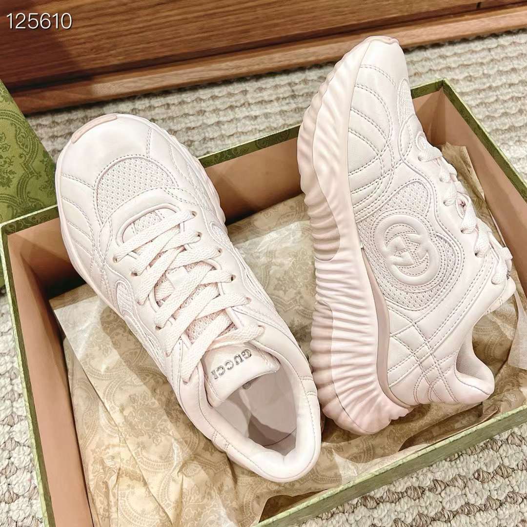 Gucci Unisex GG Riple Senaker Pale Pink Leather Interlocking G Lightweight Rubber