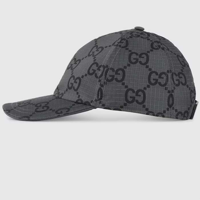 Gucci Unisex GG Ripstop Baseball Hat Dark Grey Black Cotton