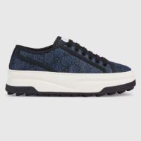 Gucci Unisex GG Sneaker Tennis 1977 Blue Denim Black Crystals Low Heel (2)