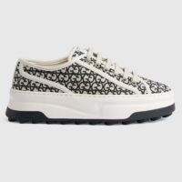 Gucci Unisex GG Sneaker Tennis 1977 Ivory Black Canvas Jacquard Low Heel (7)