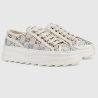 Gucci Unisex GG Sneaker Tennis 1977 Off White Canvas Lamé crystals Low Heel (5)