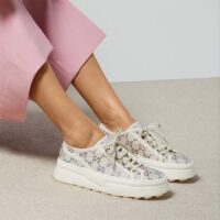 Gucci Unisex GG Sneaker Tennis 1977 Off White Canvas Lamé crystals Low Heel (5)