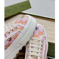 Gucci Unisex GG Sneaker Tennis 1977 Pink Orange Canvas Elements Low Heel (4)