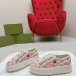 Gucci Unisex GG Sneaker Tennis 1977 Pink Orange Canvas Elements Low Heel - Image 4