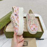 Gucci Unisex GG Sneaker Tennis 1977 Pink Orange Canvas Elements Low Heel - Image 7