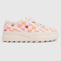 Gucci Unisex GG Sneaker Tennis 1977 Pink Orange Canvas Elements Low Heel (4)