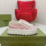 Gucci Unisex GG Sneaker Tennis 1977 Pink Orange Canvas Elements Low Heel - Image 2