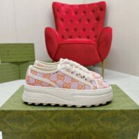 Gucci Unisex GG Sneaker Tennis 1977 Pink Orange Canvas Elements Low Heel (4)