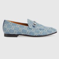 Gucci Unisex Jordaan Loafer Light Blue Ivory GG Denim Horsebit Flat (3)