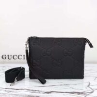 Gucci Unisex Jumbo GG Medium Messenger Bag Black Leather Zip Closure (6)