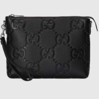 Gucci Unisex Jumbo GG Medium Messenger Bag Black Leather Zip Closure (6)