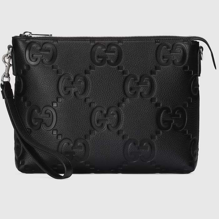 Gucci Unisex Jumbo GG Medium Messenger Bag Black Leather Zip Closure
