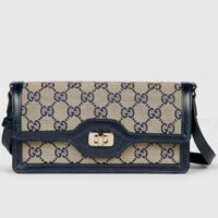 Gucci Unisex Luce Mini Shoulder Bag Beige Blue Original GG Canvas