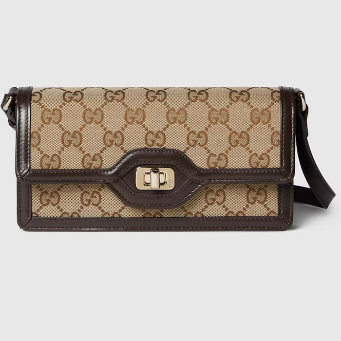Gucci Unisex Luce Mini Shoulder Bag Beige Ebony Original GG Canvas