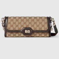 Gucci Unisex Luce Small Shoulder Bag Beige Ebony Original GG Canvas (7)