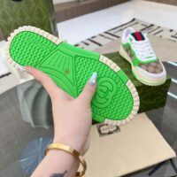 Gucci Unisex Re-Web Sneaker Beige Ebony Original GG Canvas Green Low Heel (5)