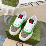 Gucci Unisex Re-Web Sneaker Beige Ebony Original GG Canvas Green Low Heel - Image 4